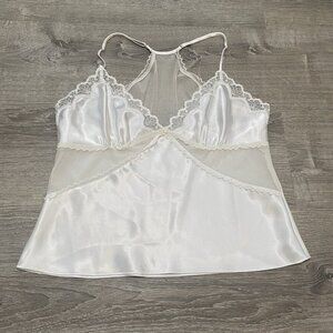 Cerie Lingerie Teddy Slip Top White Floral Lace Sz Large Babydoll